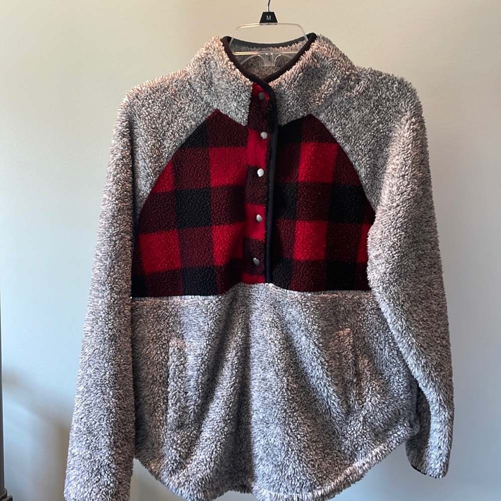 Maurices 1/4 button fleece with Buffalo plaid chest